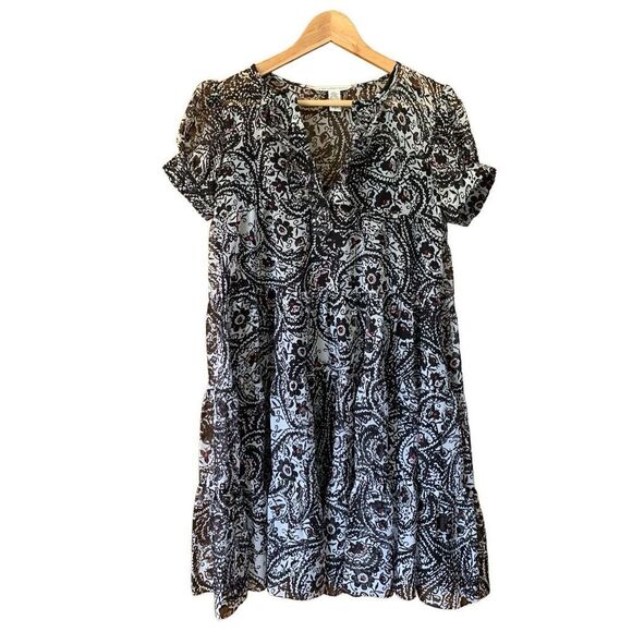 Diane Von Furstenberg Vinita Silk Floral Baby Doll Dress Black,‎ White Size 4 - Picture 3 of 12